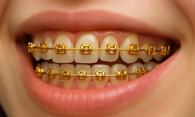 gold metal braces